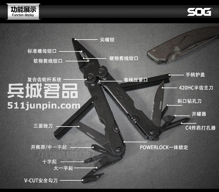 正品美国SOG 索格B61-L专用排爆工具钳 多用组合工具刀 野外工具