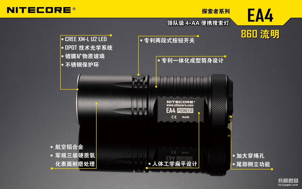 NITECORE奈特科尔EA4强光迷你徒步手电筒家用户外防水5号电池