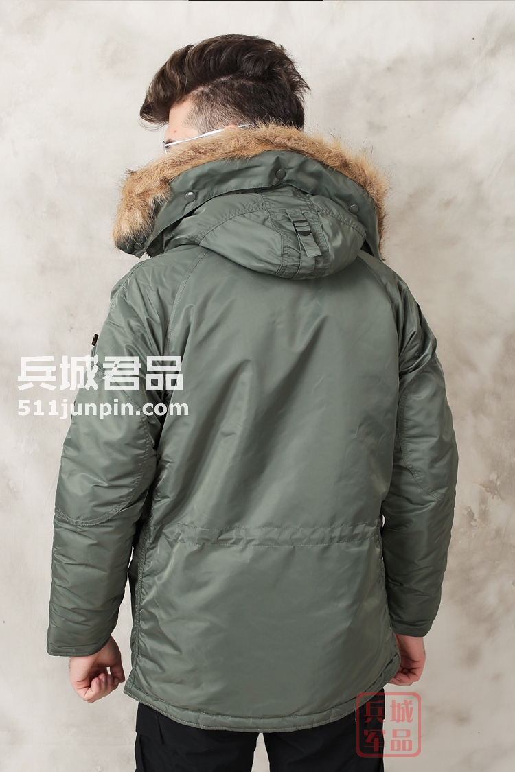 美国正品Alpha阿尔法 N3B 假毛瘦身版 缎面 男式棉服防寒风衣