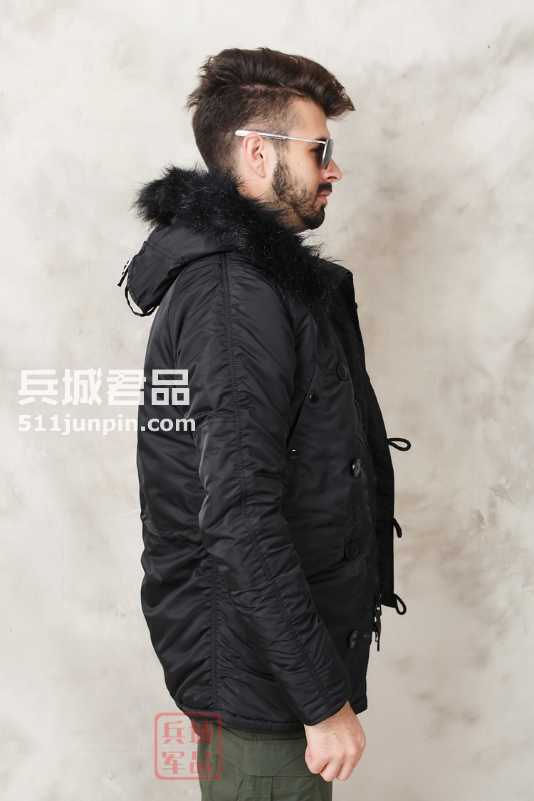 美国正品Alpha阿尔法 N3B 假毛瘦身版 缎面 男式棉服防寒风衣