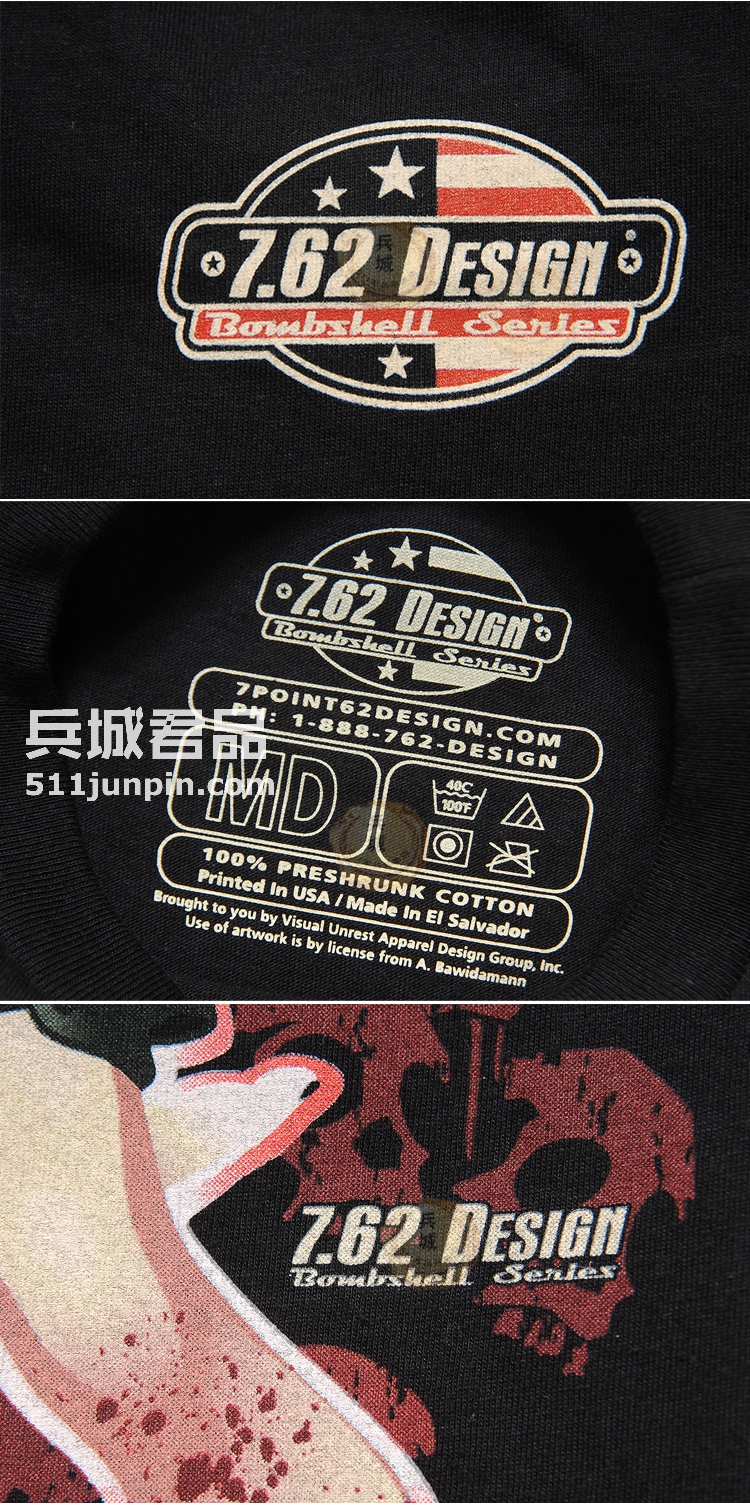 美国正品7.62design军事男短袖 户外军迷特种兵t恤 性感女神1437