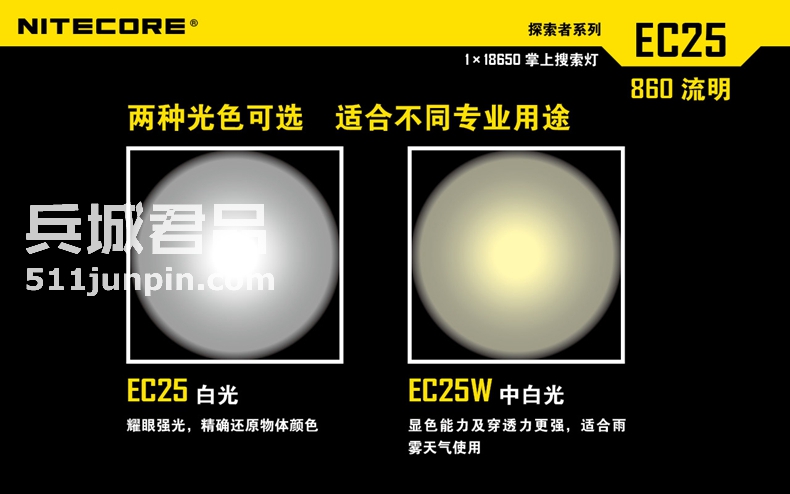 正品NITECORE奈特科尔 EC25 户外强光远射便携充电直筒手电筒包邮