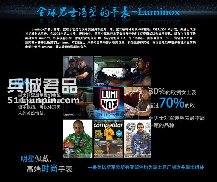 瑞士Luminox鲁美诺斯1947户外男真皮带复古时尚防水进口商务军表