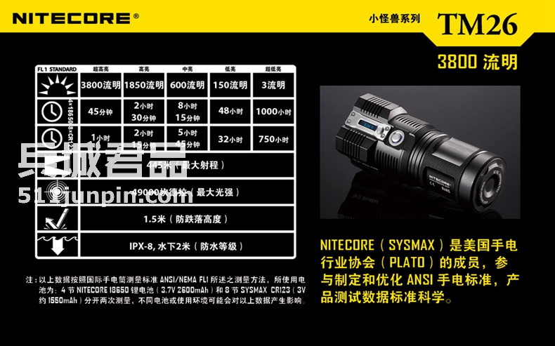 NITECORE 奈特科尔 TM26 小怪兽 3800流明 直充LED强光手电筒
