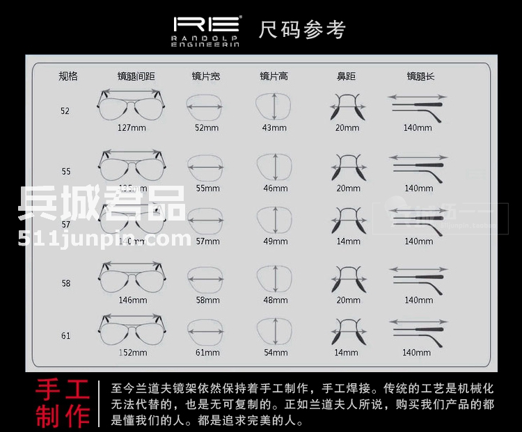 正品美国Randolph兰道夫 协和机系列 弯臂/直臂 镀膜镜 太阳镜
