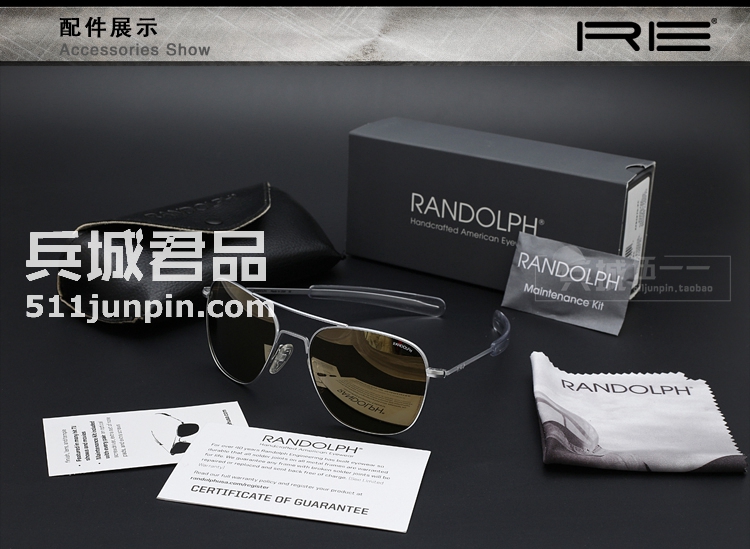 正 美国RANDOLPH 蓝道夫 太阳镜/军版飞行员眼镜 银色镀膜镜