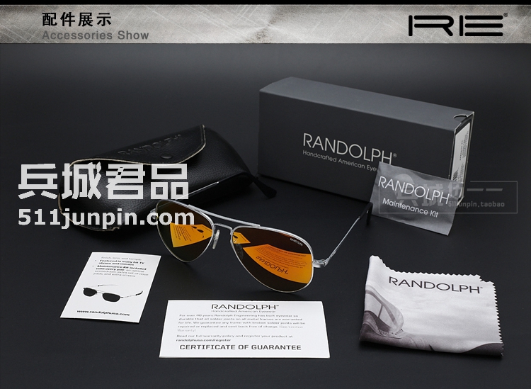 正品美国 RANDOLPH蓝道夫协和机雷朋款 高档镀膜PC眼镜 太阳镜