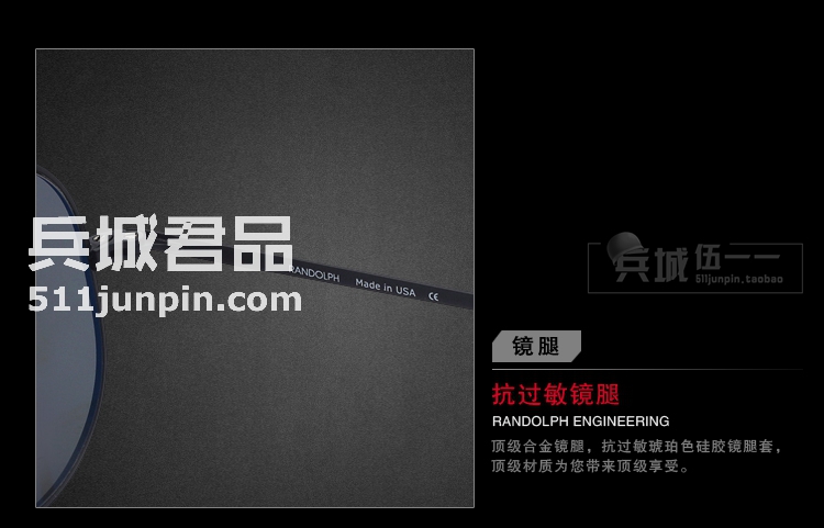 Randolph兰道夫/蓝道夫/新款太阳眼镜黑架弯臂PC镜12434偏光镜