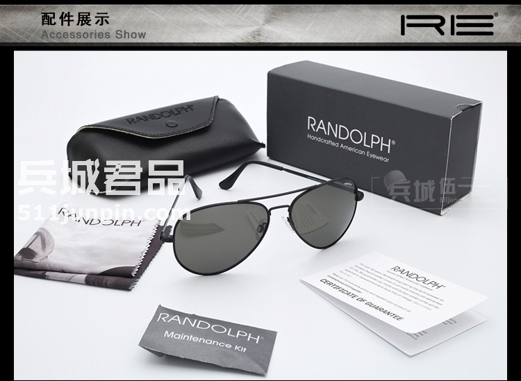Randolph兰道夫/蓝道夫/新款太阳眼镜黑架弯臂PC镜12434偏光镜