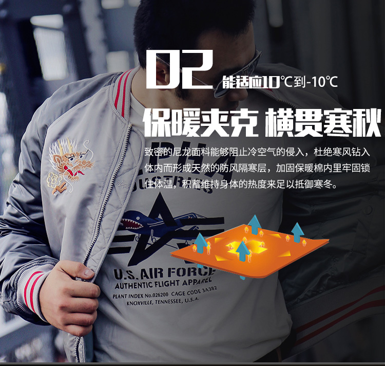 ALPHA INDUSTRIES alpha阿尔f法纪念龙腾MA1飞行夹克春季薄款双面外套
