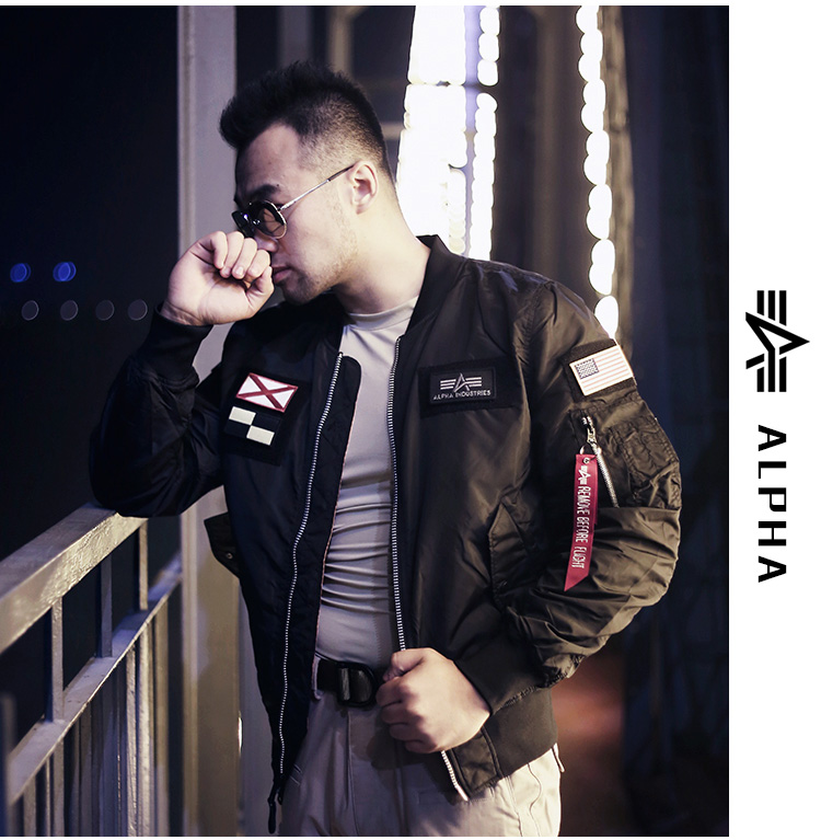 ALPHA INDUSTRIES 美国阿尔f法alpha立领FLEX带章防泼水ma1飞行夹克 弗雷斯