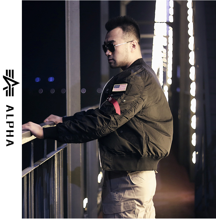 ALPHA INDUSTRIES 美国阿尔f法alpha立领FLEX带章防泼水ma1飞行夹克 弗雷斯