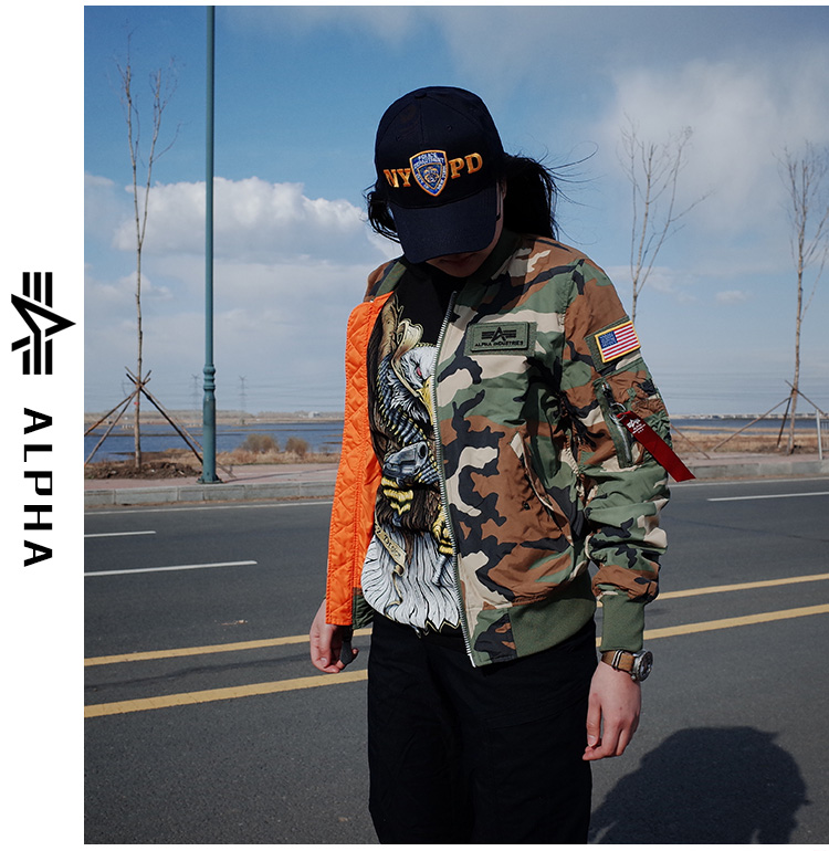 ALPHA INDUSTRIES 美国阿尔f法alpha立领FLEX带章防泼水ma1飞行夹克 弗雷斯