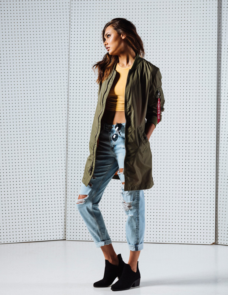 ALPHA INDUSTRIES 美国alpha阿尔f法加长版MA1飞行夹克春季薄款风衣